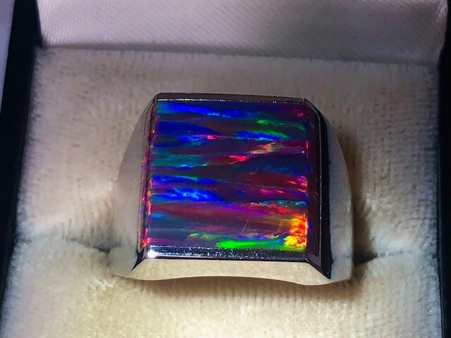 Anillo de ópalo llameante negro rojo vivo 13 prototipo Z+ de plata esterlina 925 para hombre Foto 3 de 4