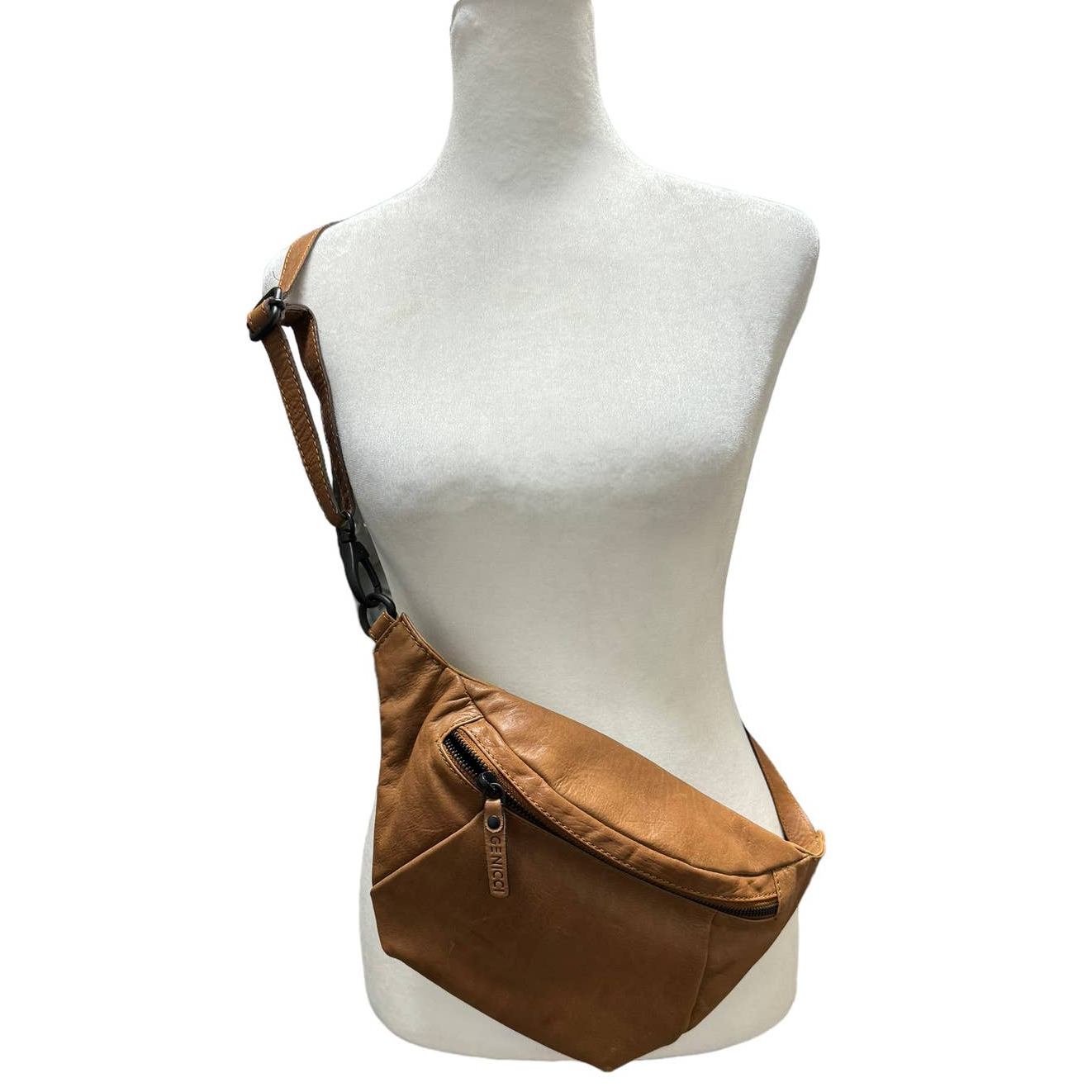 GENICCI Sasha Cognac Genuine Leather Waist Bag Fanny Pack Crossbody Bag