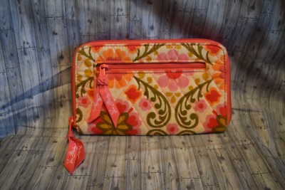 Vera Bradley Folkloric Pink Floral Zip-Around Wallet Wrist Strap NWOT