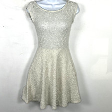 Forever 21 Fit & Flare Dress sz S Ivory Short Sleeve Textured Party Girl Y2K