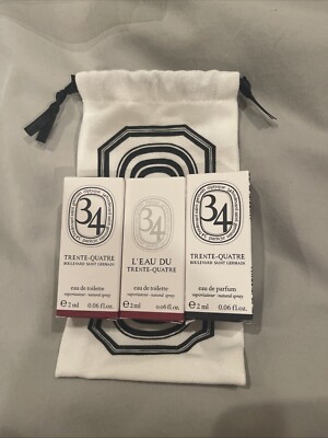 DIPTYQUE Set Of 3x 34 Samples. Trente-Quatre Parfum, Toilette, Leau Du 2ml .06oz