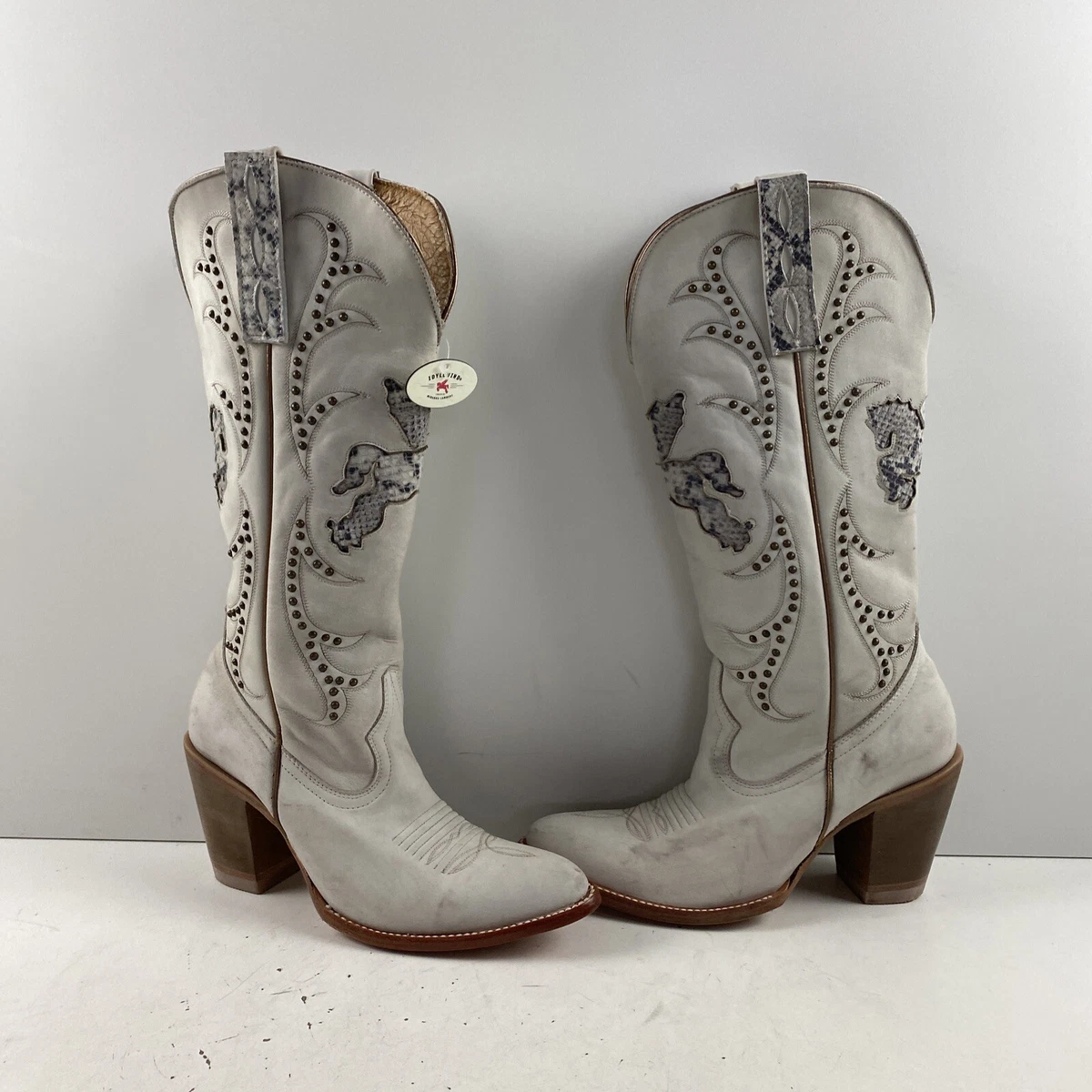 Idyllwind GAMBLER White Stud Leather Round Toe Pull On Western Boots Womens 7.5B