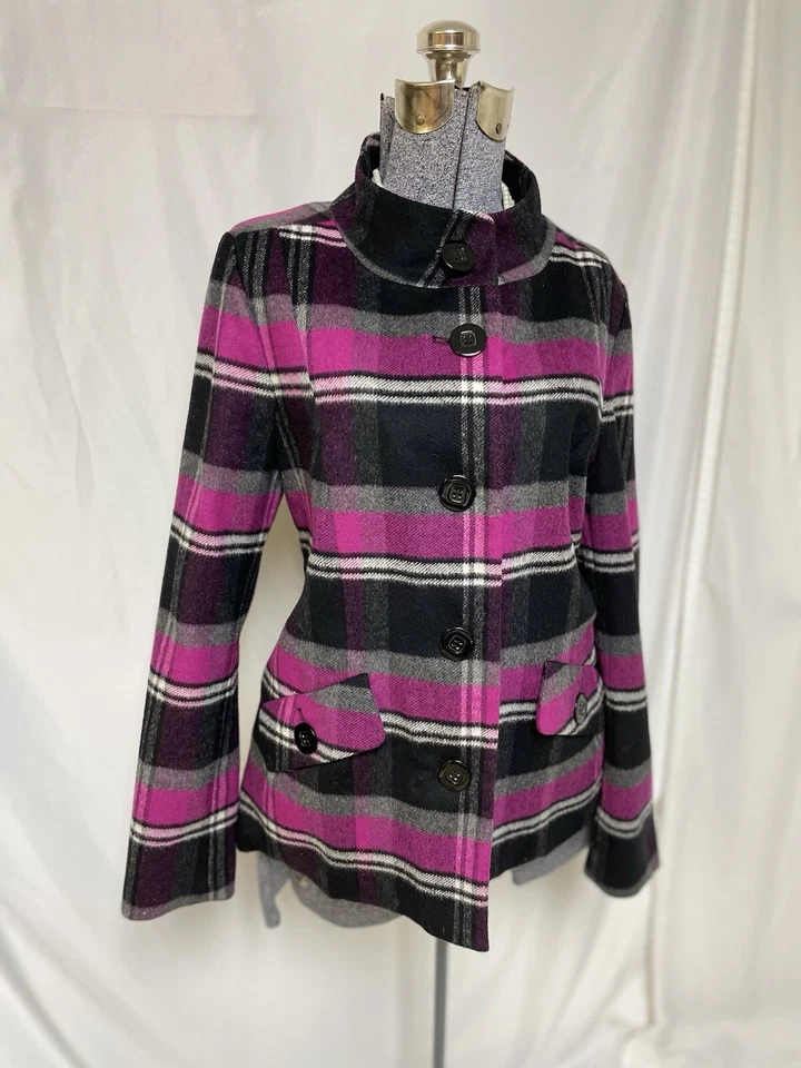 Elliott Lauren Jacket Size 10 Plaid Wool Blend Women’s Vintage Coat Pockets - Image 4 of 4