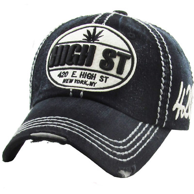 KB Ethos 420 High Street Marijuana Pot Weed THC Distressed Dark Blue Denim Hat