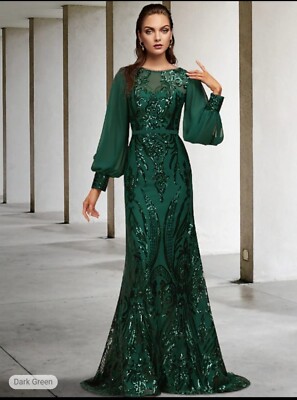 Trumpet/Mermaid Boat Neck Illusion Sweep Train Chiffon Sequin Evening Dress 