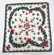 Vintage Cotton Hankie Holly Berry Garlands w Bows Stars  Tiny Colorful Candles