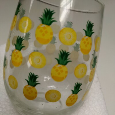 STEMLESS WINE GLASSes-"This is my Happy Place" & "Pineapple" WATERCOLOR  STYLE | eBay
