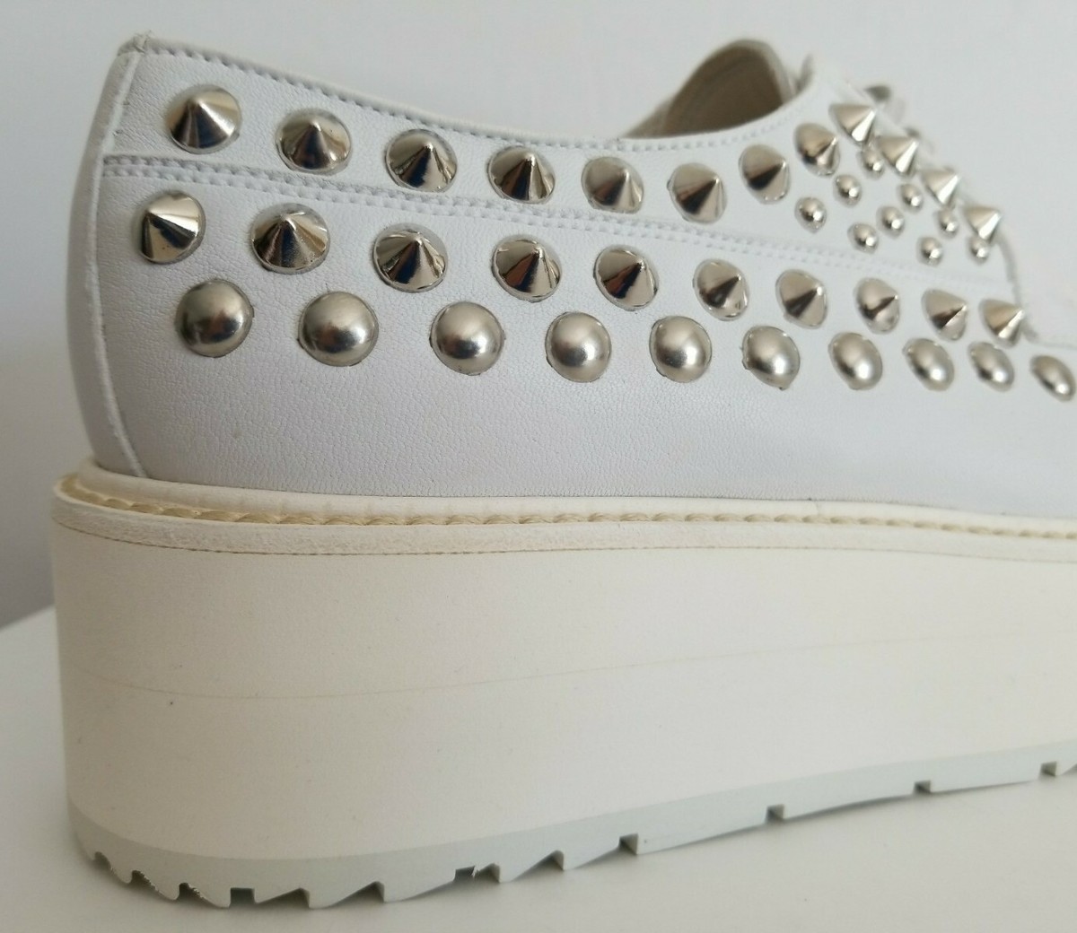 Iconic PRADA White Spikes Studded Platform Oxfords Designer × Prada Iconic PRADA White Spikes Studded Platform  main image 3