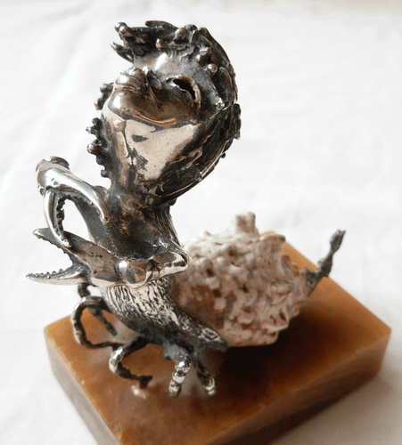 VINTAGE TENO AURELIO SPAIN STERLING SILVER & SEA SHELL CRAB ZODIAC SCULPTURE - Picture 8 of 10