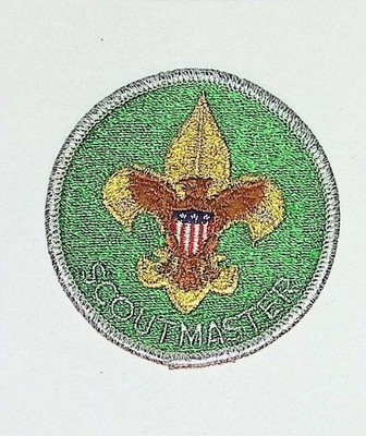 BSA Scoutmaster Trained Position Patch Green Embroidered Silver Merrowed Edge