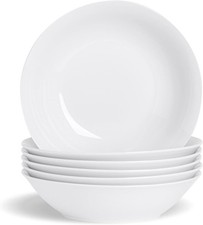 Argon Tableware 6X White Large Pasta Bowls - 25.5cm (10") - Ceramic Dinner Plat