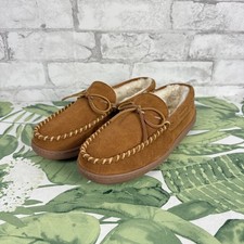 MINNETONKA Men's Pile Lined Brown Hardsole Moccasin Slippers sz 9.5M
