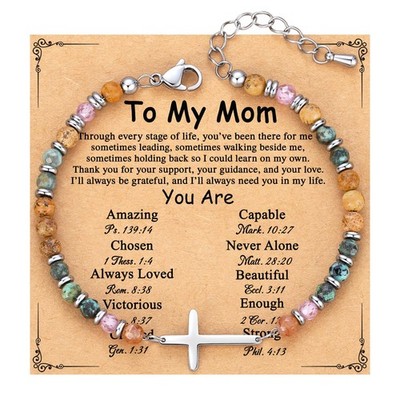 TONY & SANDY Mom Cross Bracelet, Birthday Easter Gifts 7.4 Inches, Colorful 