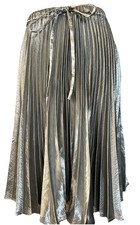 Y2K 90s Bebe Pleated Silver Skirt Sz 10 Elastic Waist Drawstring Party City