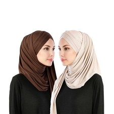 Women 2PCS Set Jersey Hijab Lightweight Soft Solid Color Instant Hijab Shawls...