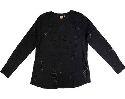 Ecru Style The Gazebo 100% Silk Blouse Top Womens Small Black Laser Cut NWT