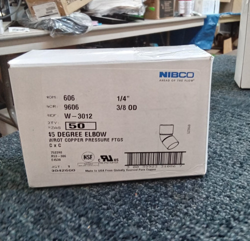 Lot of 50 Nibco 45° Elbow Wrot Copper Pressure Ftg. C x C 1/4" 3/8" OD Nom 606