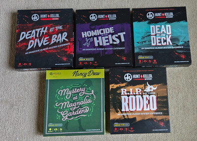 5 Hunt A Killer Murder Mystery Games Dead Below/Dive Bar/Heist/Rodeo/Nancy Drew