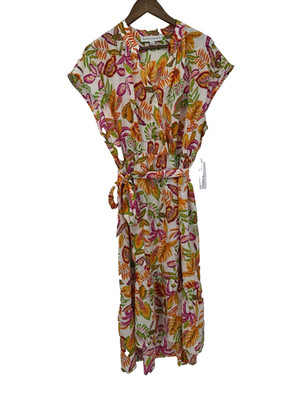 emma and michele NWT Floral boho resort tiered tie waist dress short sleeve midi