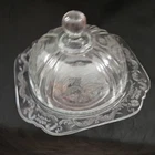 Vtg 1930s Federal Glass Madrid Pattern Clear Etched Covered Butter Dish
