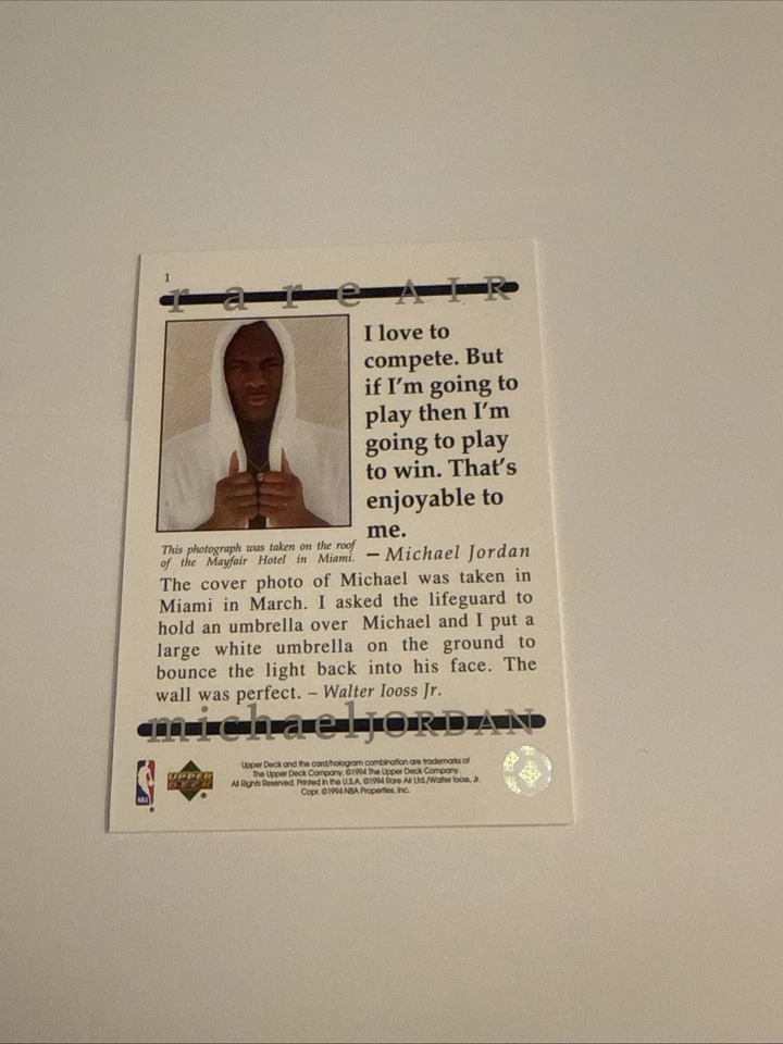 1994 Upper Deck Michael Jordan Rare Air Card #1 Chicago Bulls - Image 2 of 2