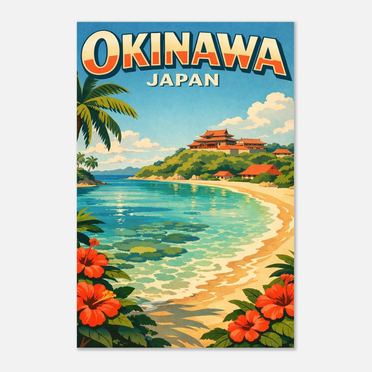 1950s Okinawa Japan Travel Poster – Retro Coastal Style Tropical