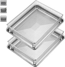 2Pack Air Fryer Accessories Basket and Tray for 12.3"x11"&12.3"x11", Silver 