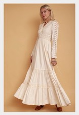 Vintage 1970 s Gunne Sax Full Length Wedding Boho Cottage Gown Sz 11 Bin 6