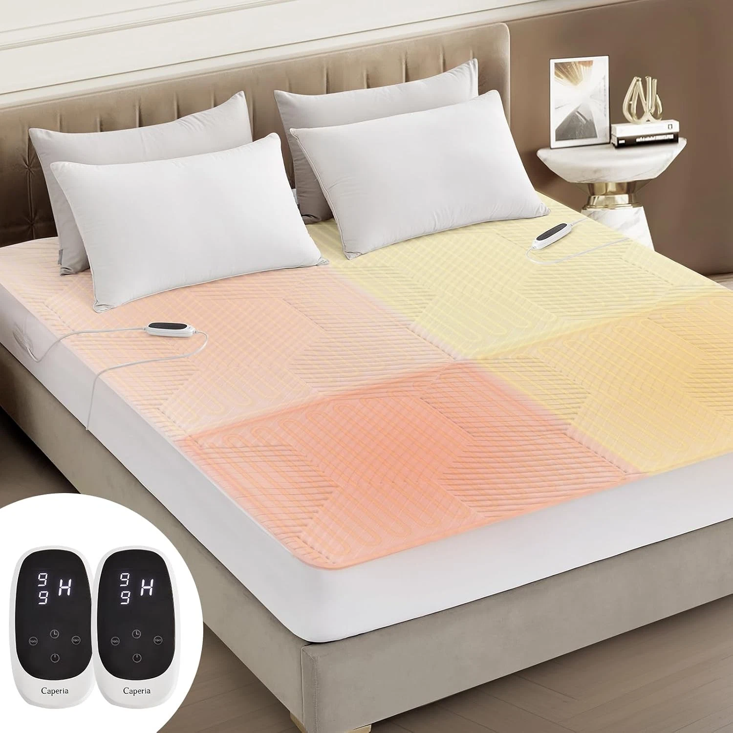 Multizone Waterproof Heated Mattress Pad Individual Body & Feet Electric