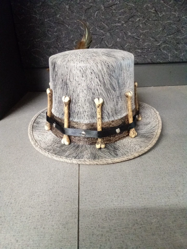 Sombrero de copa Witch Doctor marrón con huesos cara esquelética talla adulto vudú Foto 2 de 4
