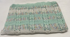 Handmade Crochet Baby Afghan Striped Pastel Green Blanket Scalloped Nursery Crib