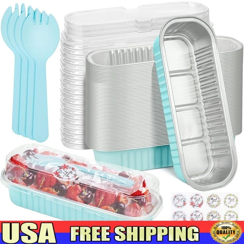 Mini Cake Pans W/ Lids 200pcs Disposable Loaf Pans Baking Treats Party New
