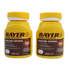 2 PACK Bayer Pain Reliever 325mg & Fever Reducer Tablets 200ct EXP 01/2026+