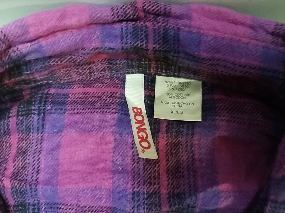 Camisa de franela a cuadros manga 3/4 abotonada informal Bongo XL para mujer Foto 2 de 4