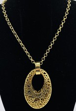 Modeschmuck Kette mit Anhänger, vergoldet, Muster, 80 cm lang