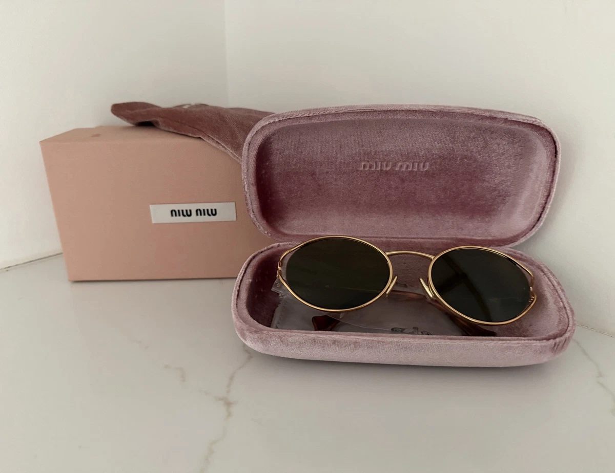 Miu Miu SMU 05Q Round Y2K Sunglasses Black Gold Metal Made in Italy 54-23-140 Miu Miu SMU 05Q Gray/brown Gold-tone Oversize Round  main image 3