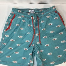 Mr. Swim Men's Swim Trunks Blue Red Sailboat All Over Print Large 6" Inseam