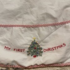 Vintage Baby Bib Embroidered Cloth Plastic Backing Pocket Tie My First Christmas