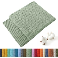 TREELY 100% Cotton Knitted Throw Blanket Couch Cover Blanket(31 x 40 Inches, ...