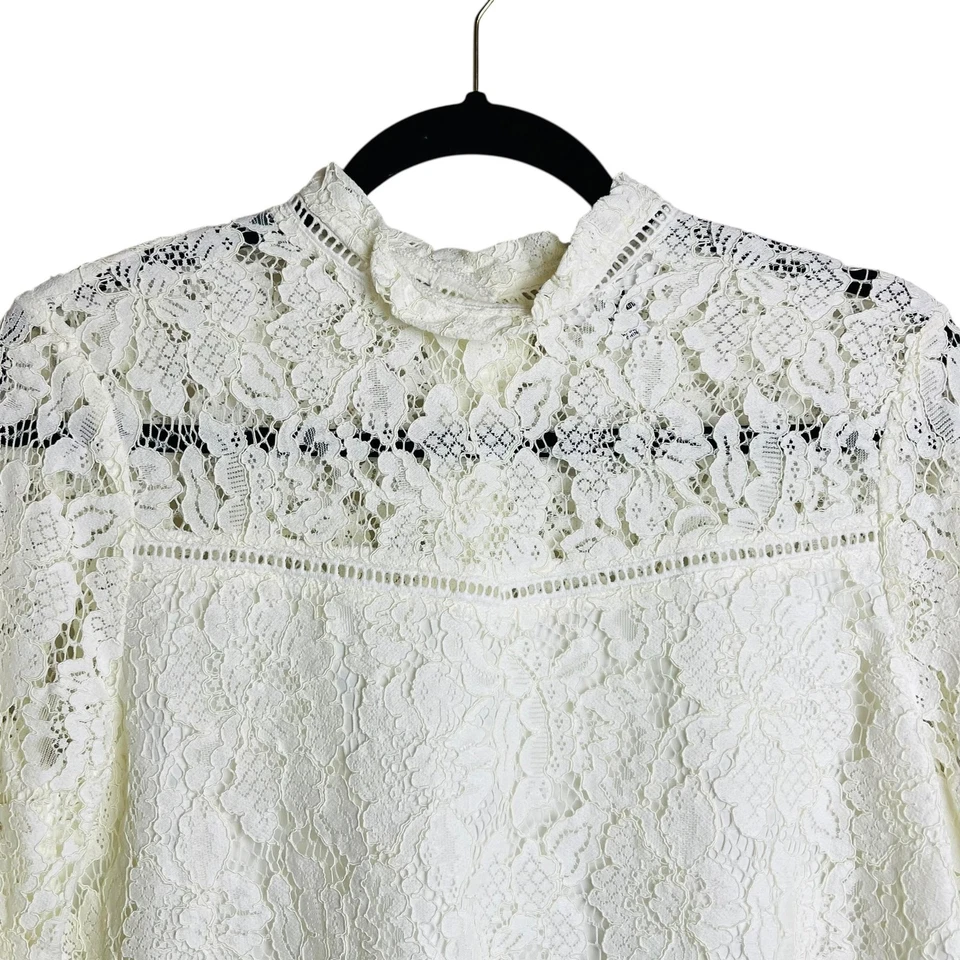 Blusa de encaje Jack By BB Dakota para mujer pequeña blanca manga larga abotonada top transparente Foto 2 de 4