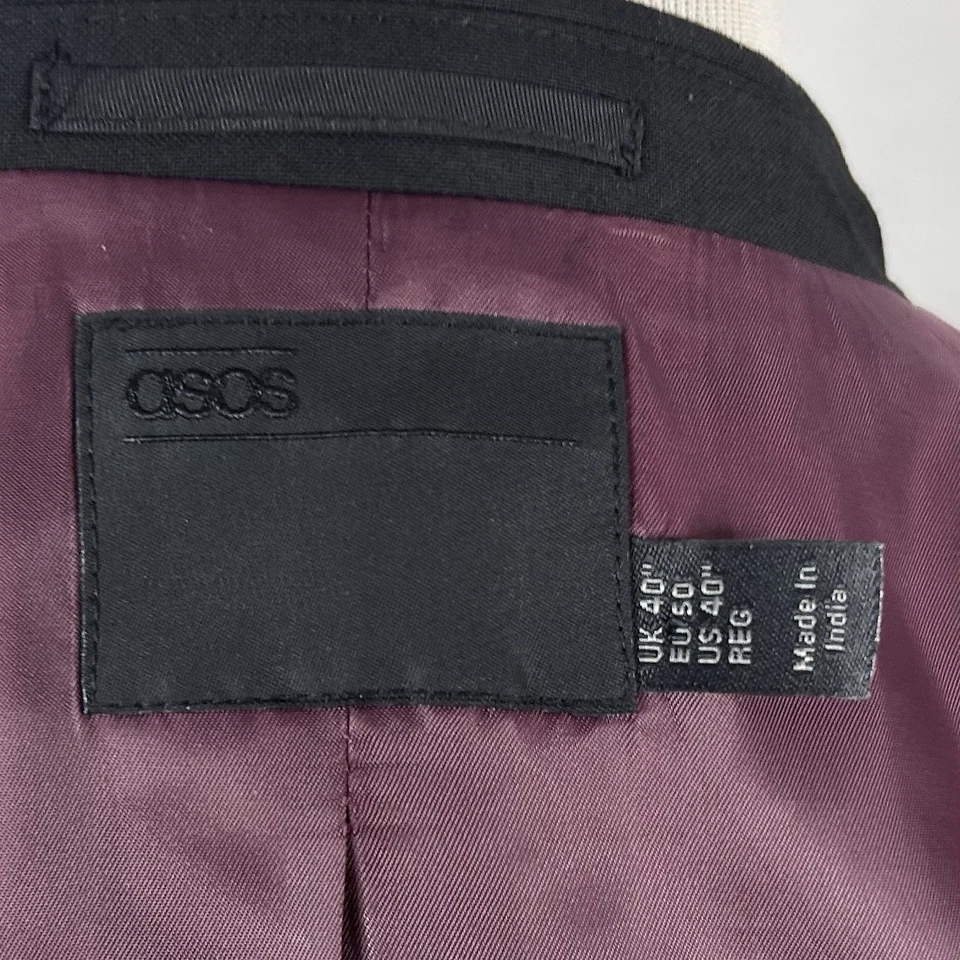 Chaqueta Esmoquin Asos 40R Todo Negro Dos Botones Forrada Ventilada Mezcla Poliéster Foto 3 de 4