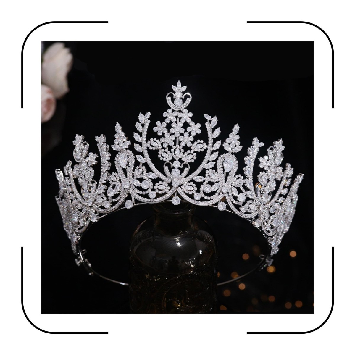 Large Handmade Cubic Zirconia Bridal Tiara Headpiece for Weddings Prom Highgrove Cubic Zirconia Crystal Bridal Tiara main image 2