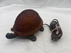 VTG Turtle Lamp with Amber Tiffany Style Glass, Brass Base Tortoise Night Light