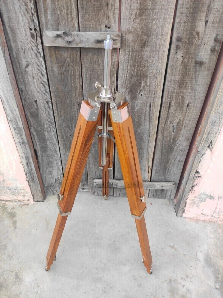 Lámpara trípode de pie de pantalla náutica trípode de madera de teca náutica Foto 3 de 4