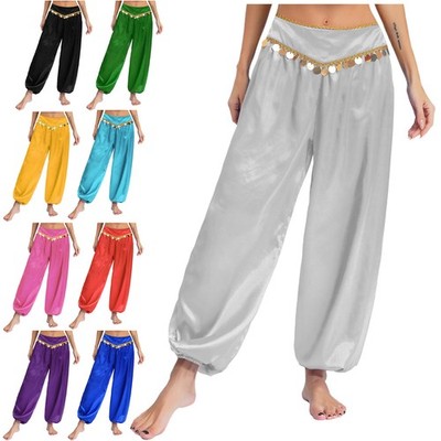 DE Damen Bauchtanz Hose Belly Dance Tanzhose Münzen Pailletten Haremhose Hosen