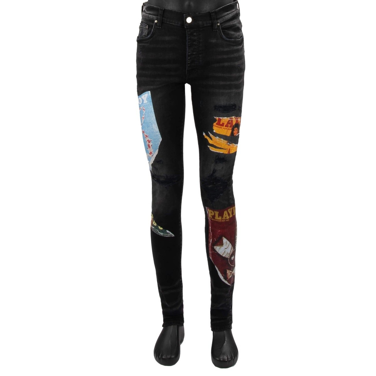 AMIRI Distressed Stretch Skinny Jeans Pants with Playboy Magazine
