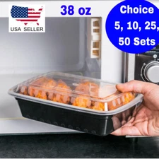 38 oz Plastic Meal Prep Food Containers With Lids Microwavable Reusable
