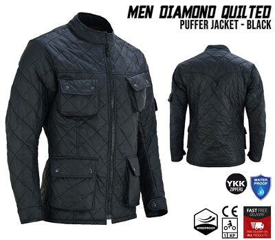 Herren Stepp Puffer Jacke Reißverschluss Rautensteppung Wattiert Winter Warm Puffer Mantel