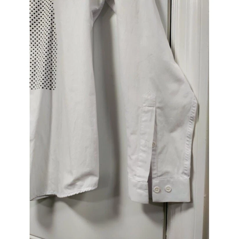 ASOS Long Sleeve Round Neck Polka Dot Print Yolk Shirt White Mens M - Image 4 of 4