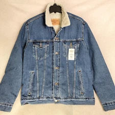 Levis Sherpa Trucker Jacket Mens MEDIUM BLUE OUTDOOR WORK WEAR Button Up NWT